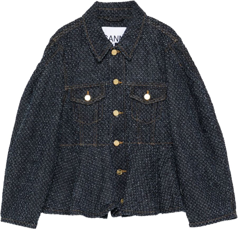Ganni Coats Navy Navy