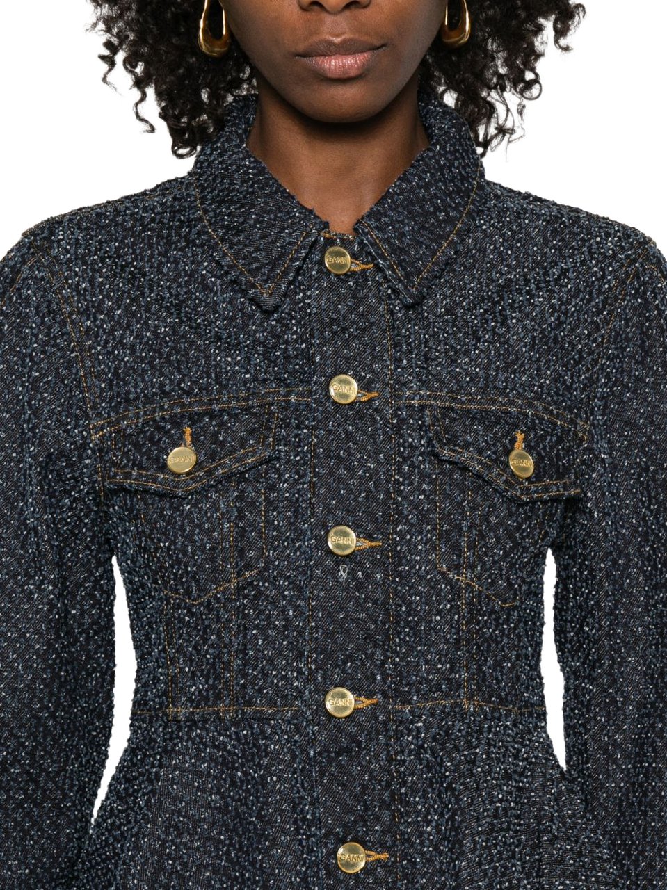 Ganni Coats Navy Navy