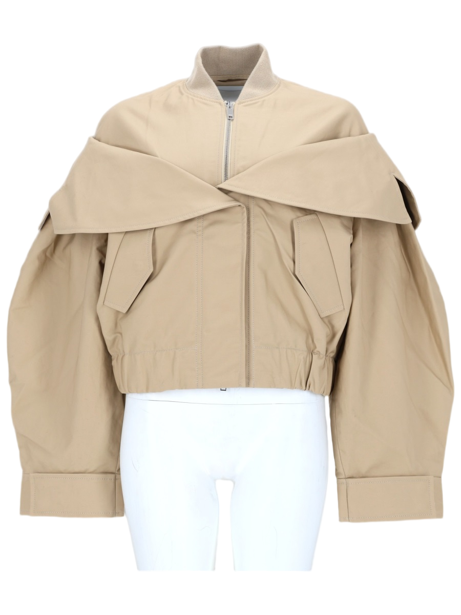 Ganni Cropped Bomber Jacket in Organic Cotton with Dramatic Silhouette Neutraal