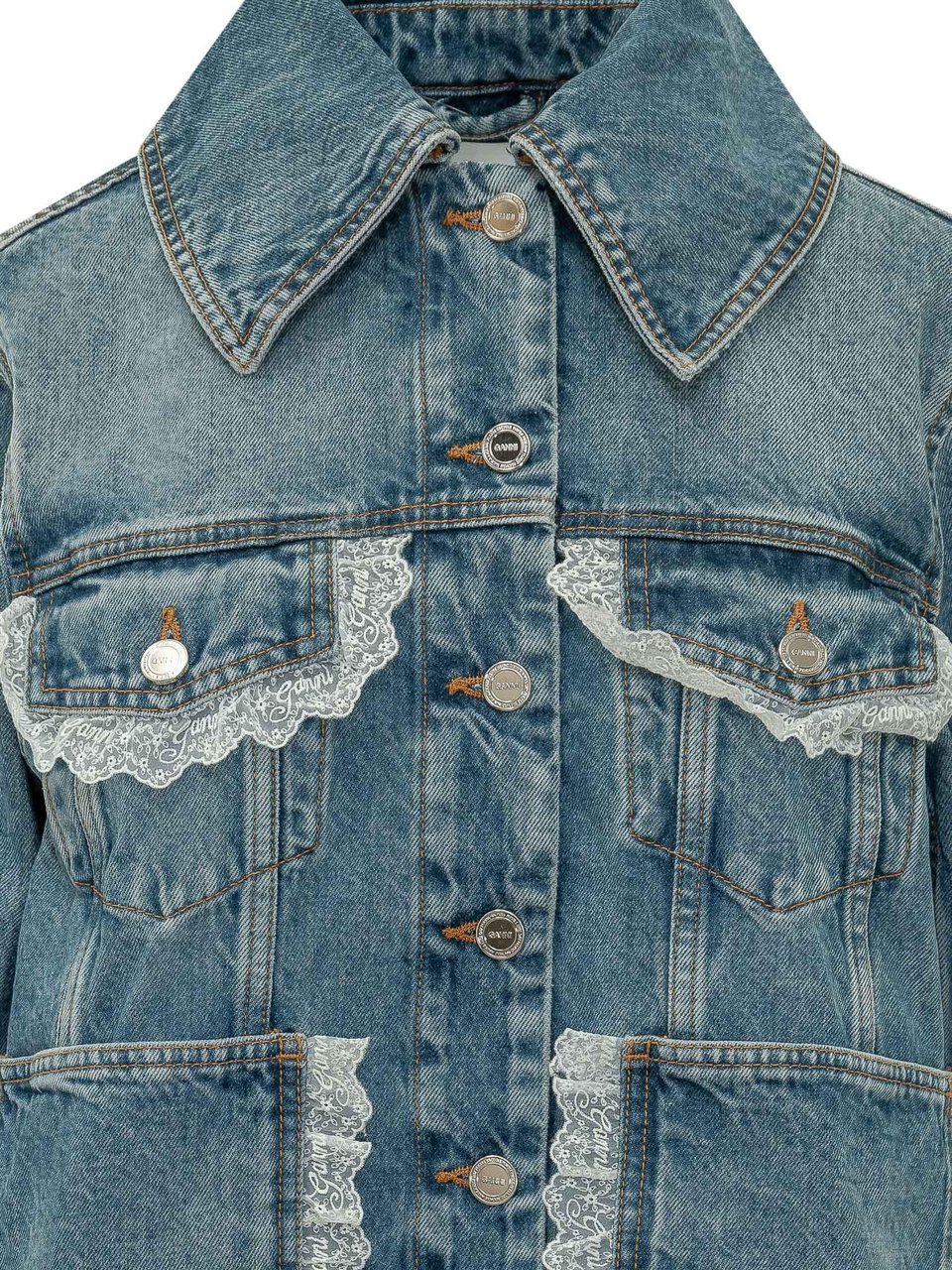 Ganni Giacca con Profili in Pizzo Blauw