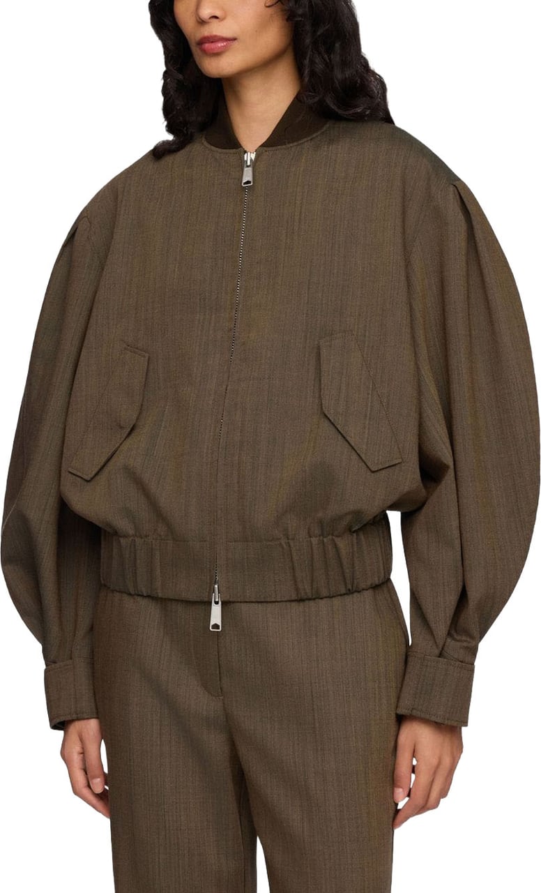 Ganni Bomber Corto con Collo Alto Taupe