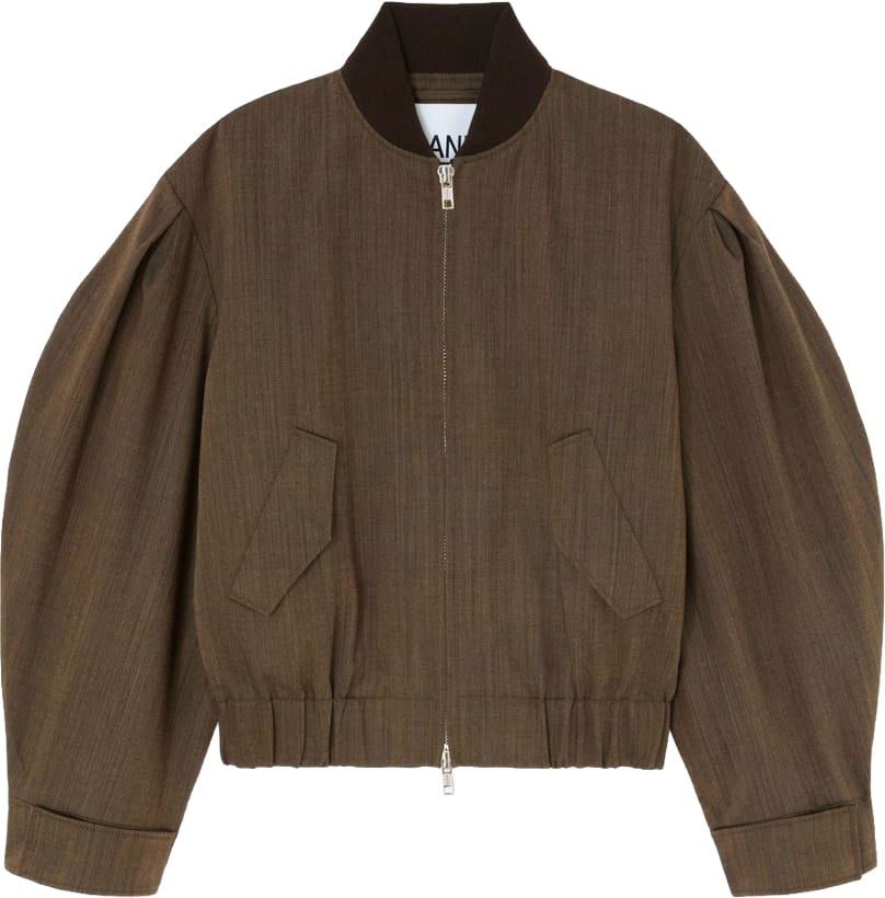 Ganni Bomber Corto con Collo Alto Taupe