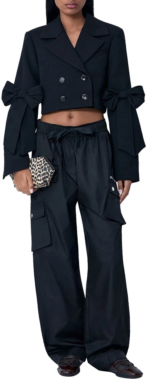 Ganni Bonded Crepe Cropped Blazer Zwart