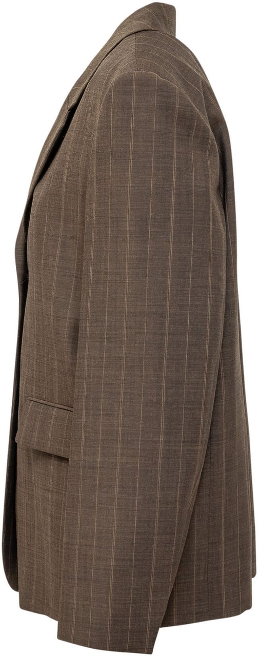 Ganni Blazer a Righe con Revers Taupe