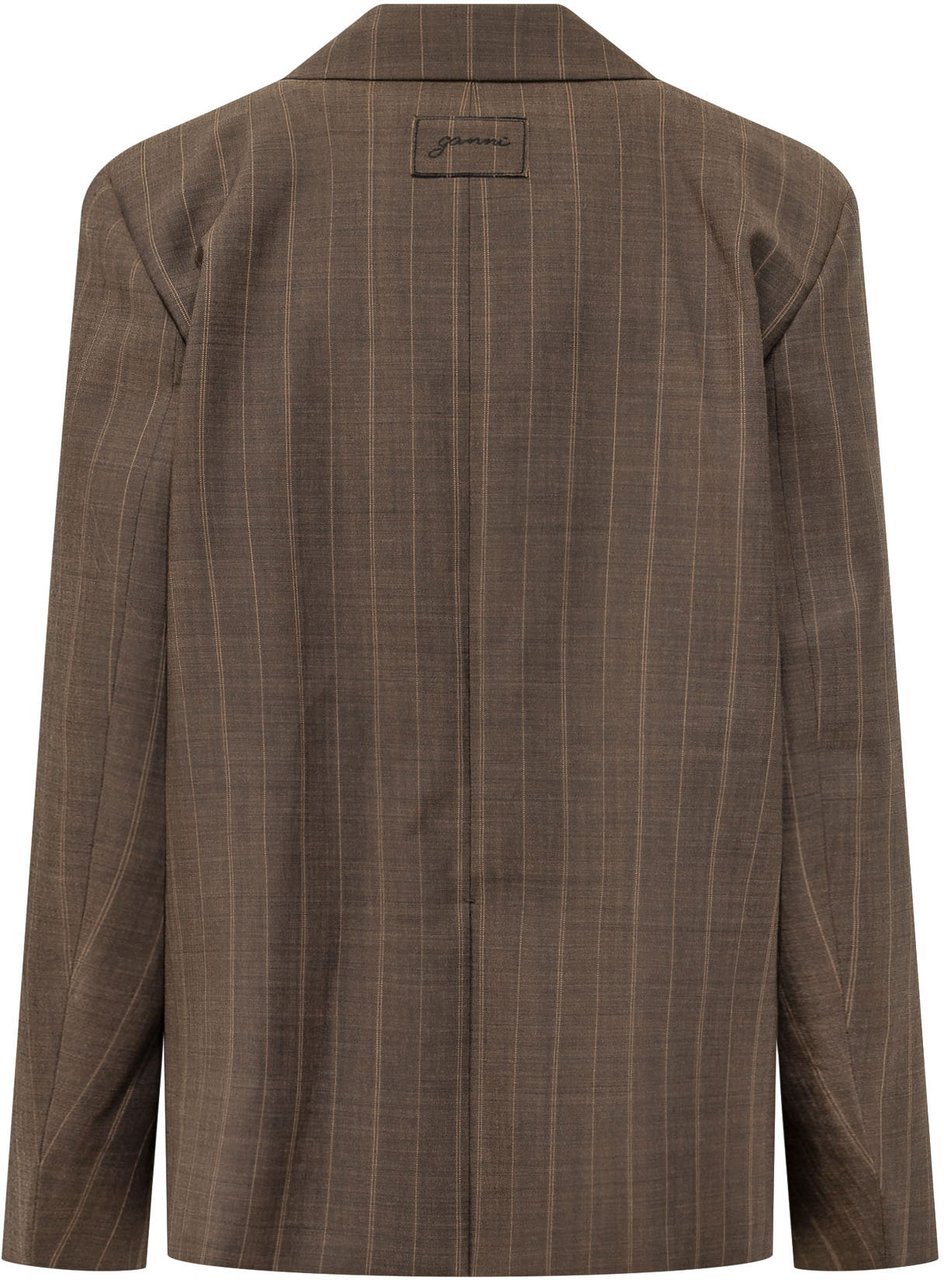 Ganni Blazer a Righe con Revers Taupe