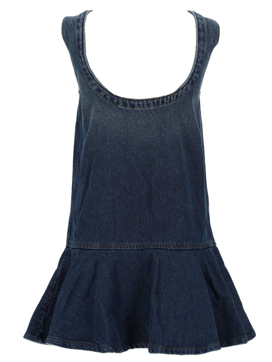 Ganni Organic Cotton Flared Ruffle Mini Dress Zwart