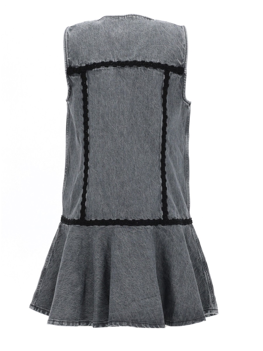 Ganni Washed Grey Gold Buttons Mini Dress Grijs