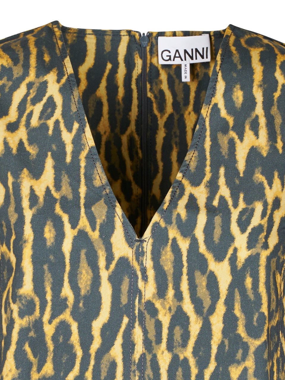 Ganni Animal Print A-line Maxi Dress with Flared Silhouette Grijs