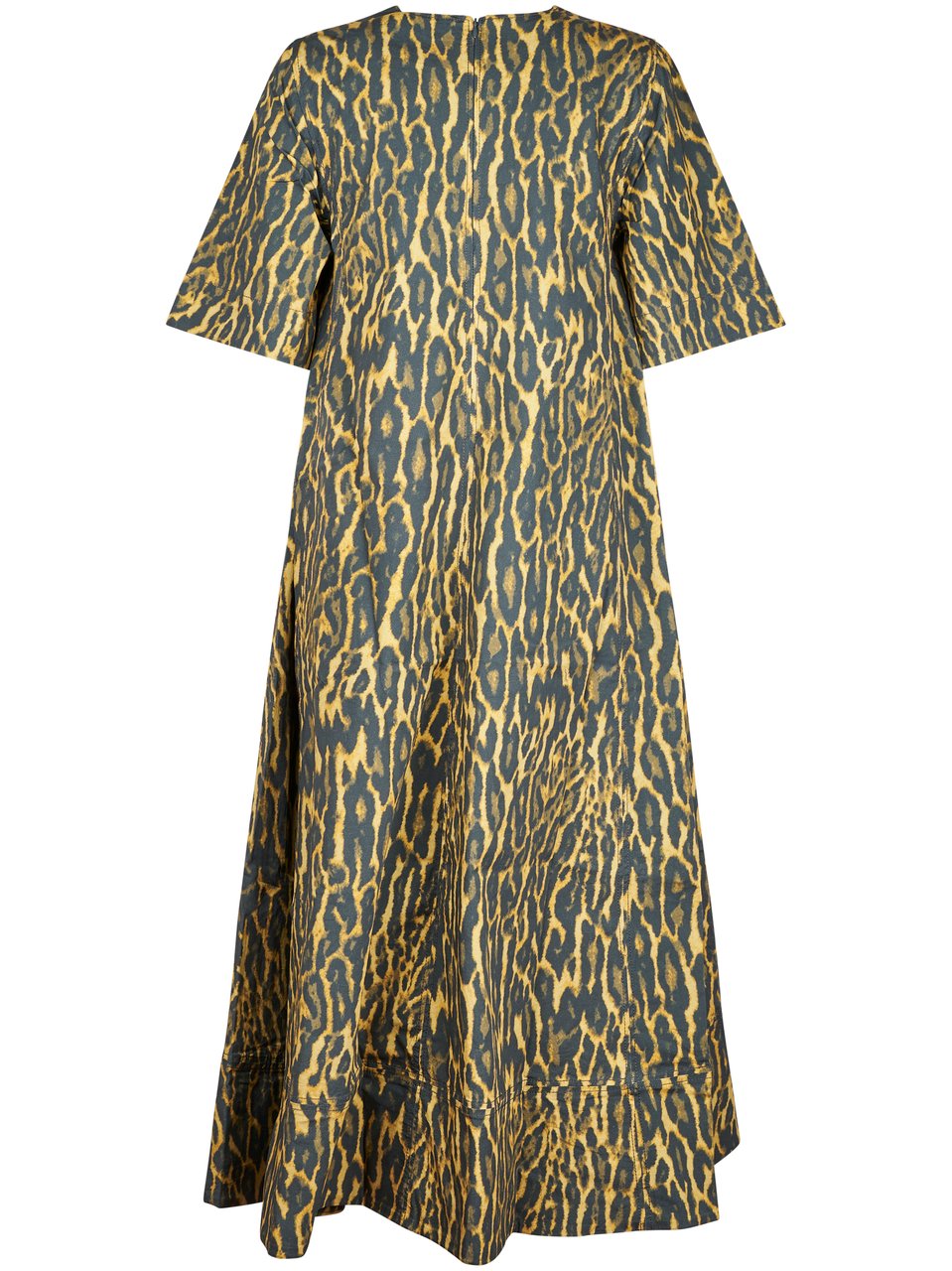 Ganni Animal Print A-line Maxi Dress with Flared Silhouette Grijs