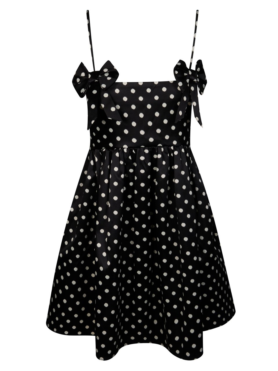 Ganni Black Polka Dot Square Neck Mini Dress Zwart