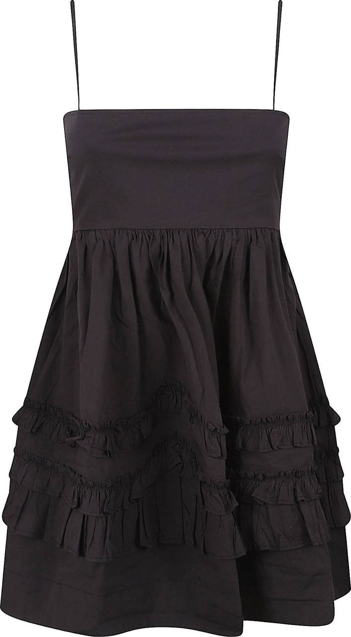 Ganni Organic Cotton Ruffled Hem Mini Dress Zwart