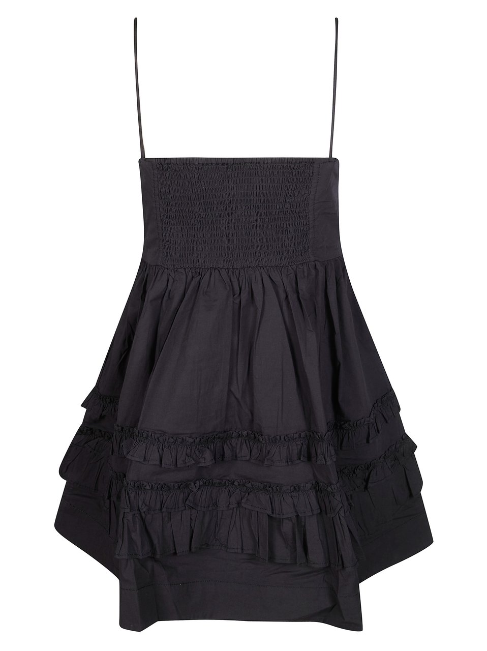 Ganni Black Layered Ruffle Spaghetti Strap Mini Dress Zwart