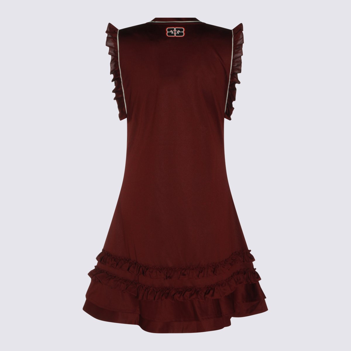 Ganni Deep V-Neck Dress With Ruffled Trim And Bold Graphics Zwart