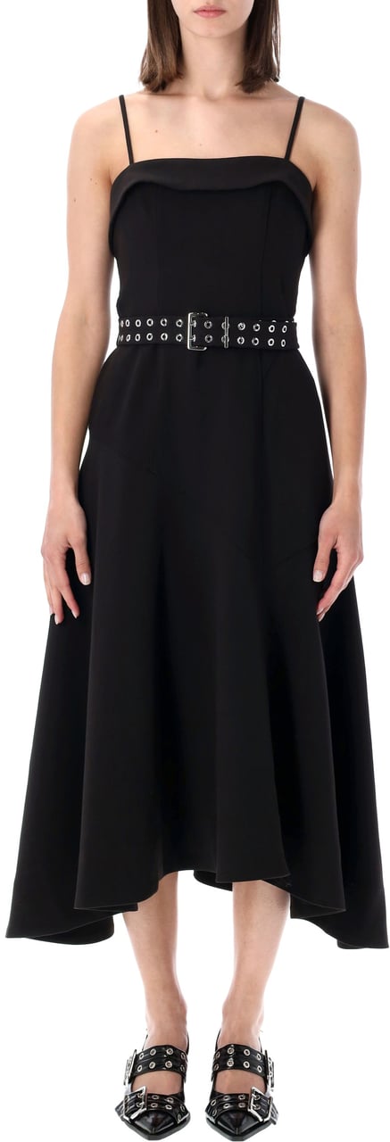 Ganni Asimmetric Midi Dress Nero Zwart