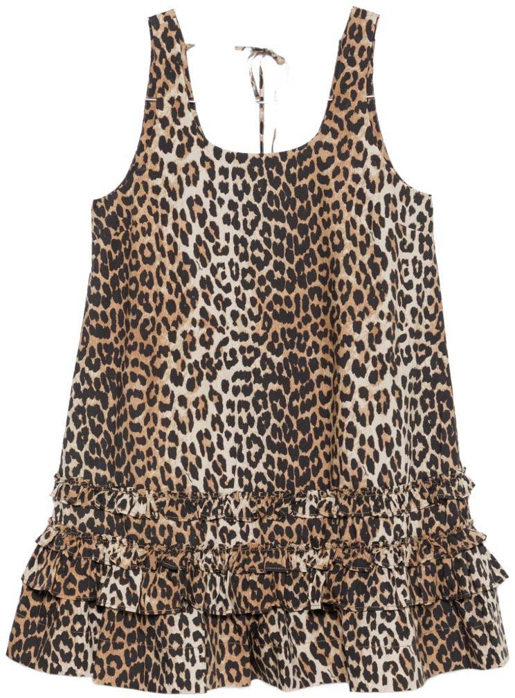 Ganni Dresses Leopard Print Beige