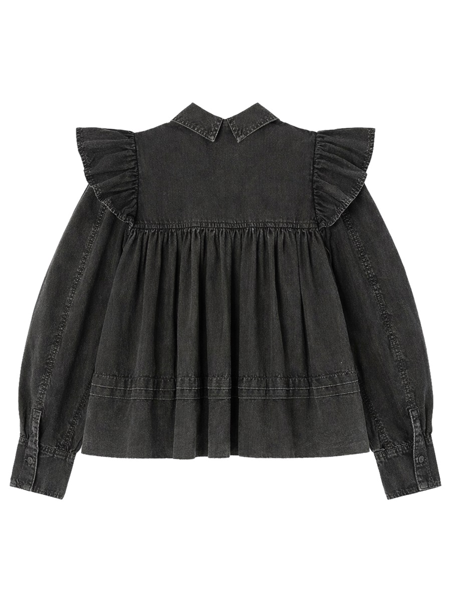 Ganni Black Puffed Padded Organic Cotton Blouse Zwart