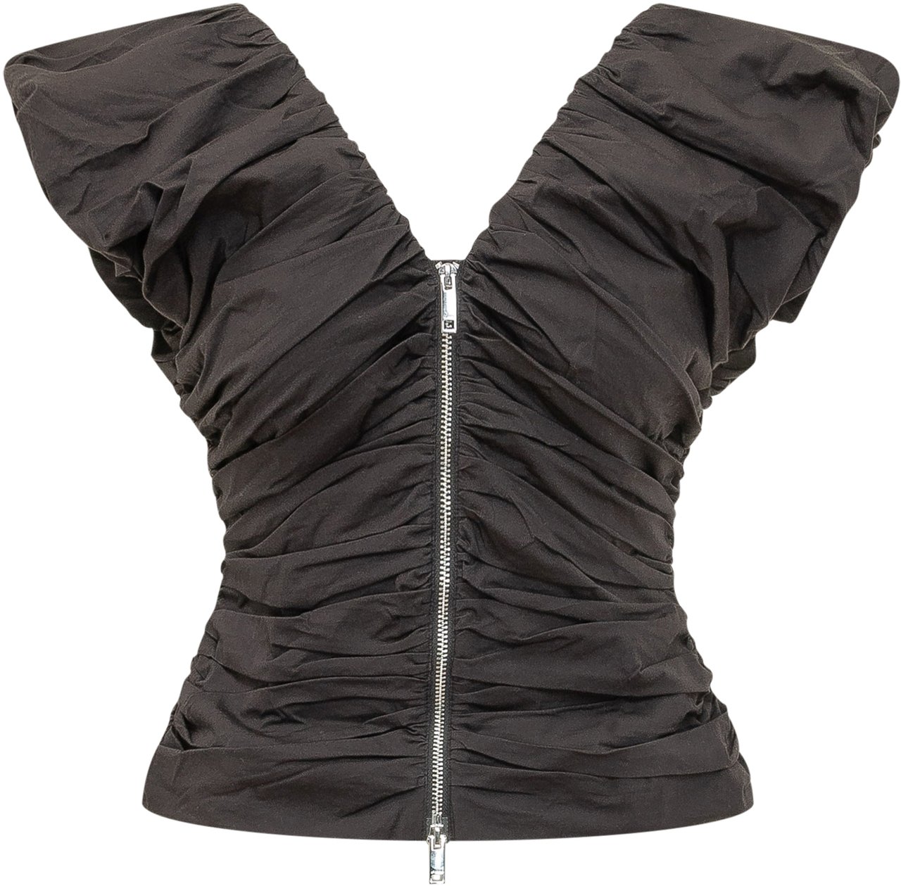 Ganni Top In Cotone Stretch Donkergrijs