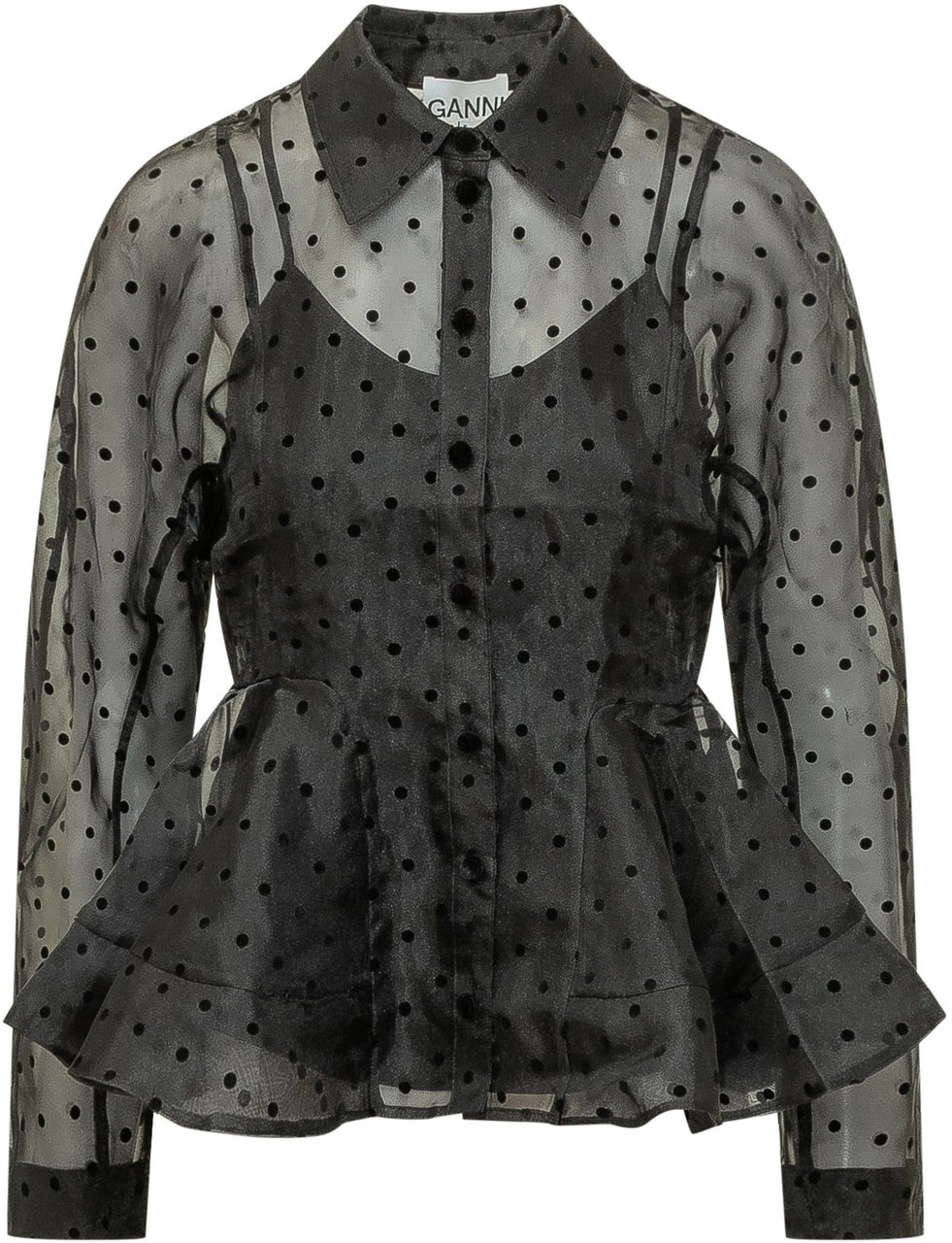 Ganni Camicia Peplum Floccata Zwart