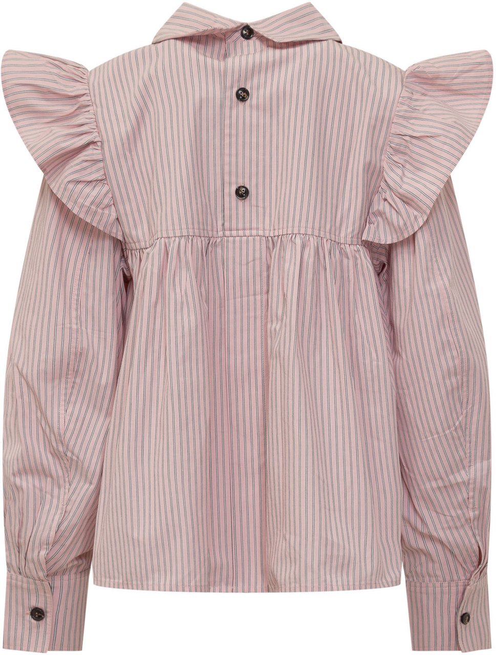 Ganni Blusa a Righe con Volant Roze