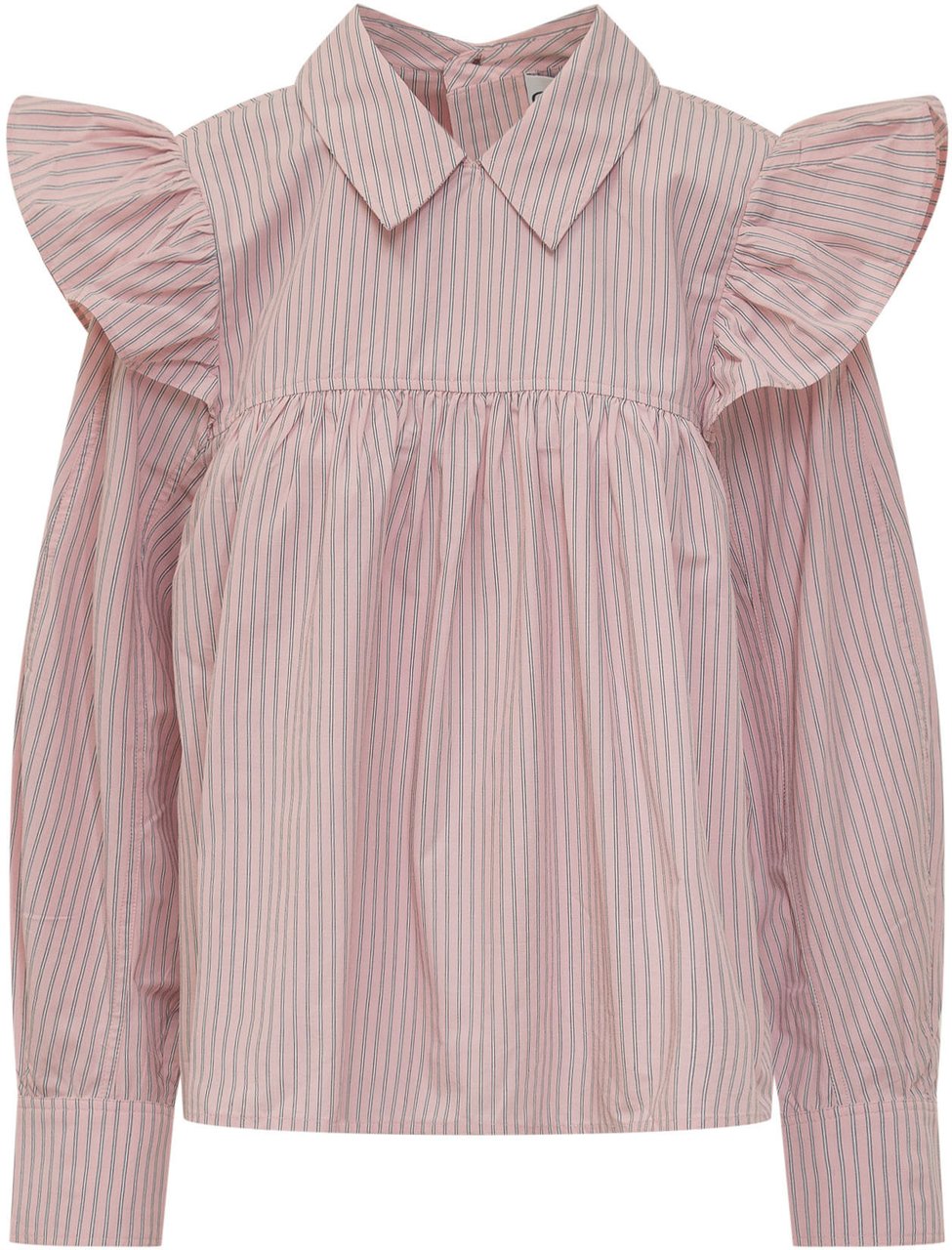 Ganni Blusa a Righe con Volant Roze
