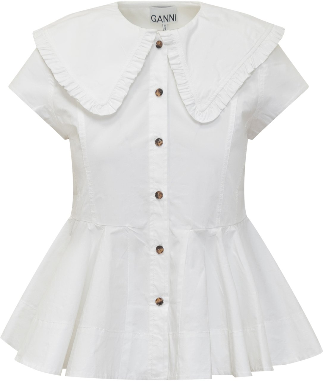 Ganni Camicia Peplum con Colletto Ampio Wit