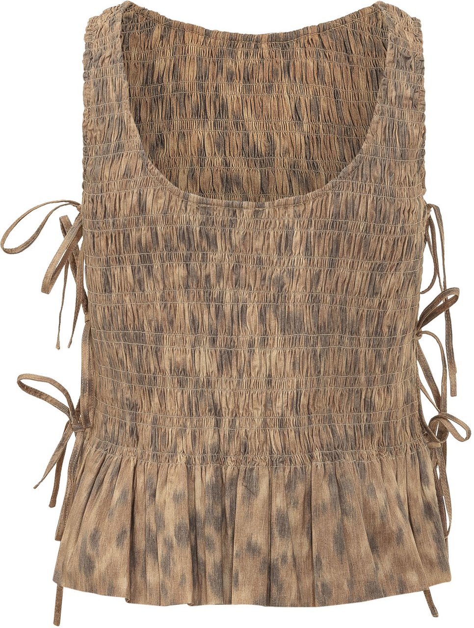 Ganni Top Drappeggiato con Stampa Taupe