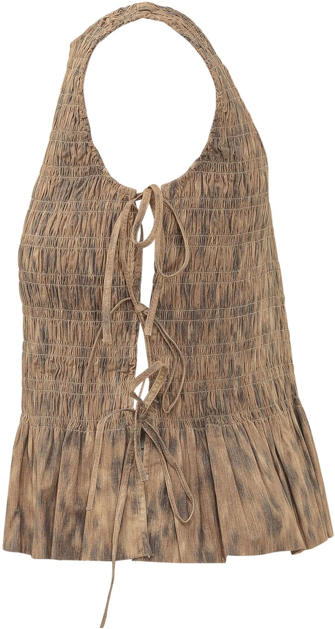Ganni Top Drappeggiato con Stampa Taupe