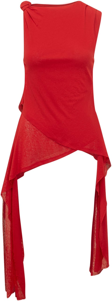Ganni Top in Mesh con Nodo su Spalla e Taglio Asimmetrico Rood