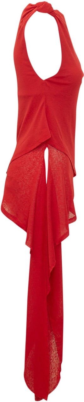 Ganni Top in Mesh con Nodo su Spalla e Taglio Asimmetrico Rood