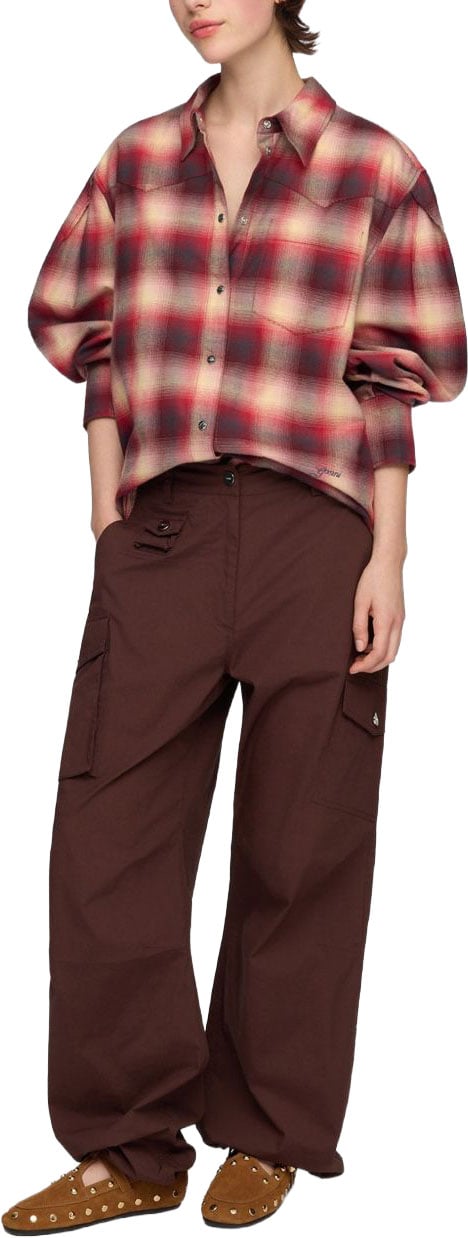 Ganni Camicia Check con Tasche Maroon