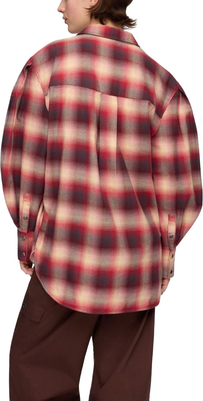 Ganni Camicia Check con Tasche Maroon