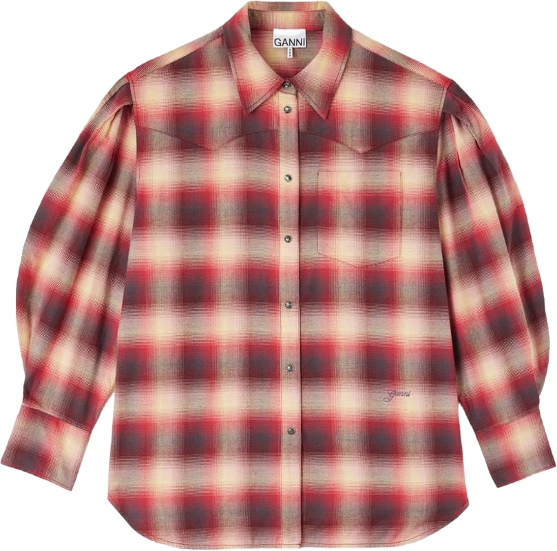 Ganni Camicia Check con Tasche Maroon