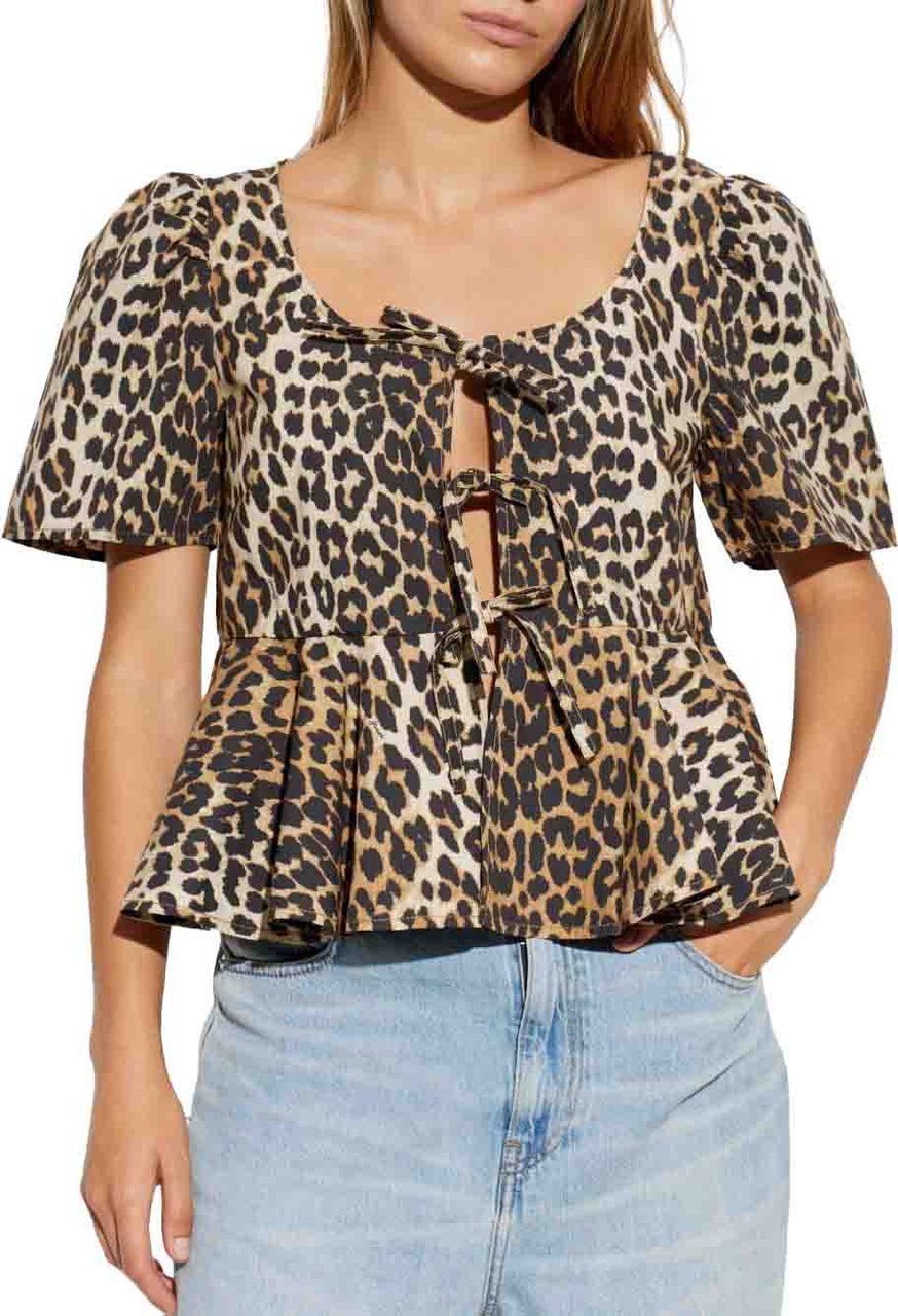 Ganni Top Leopard Print Beige