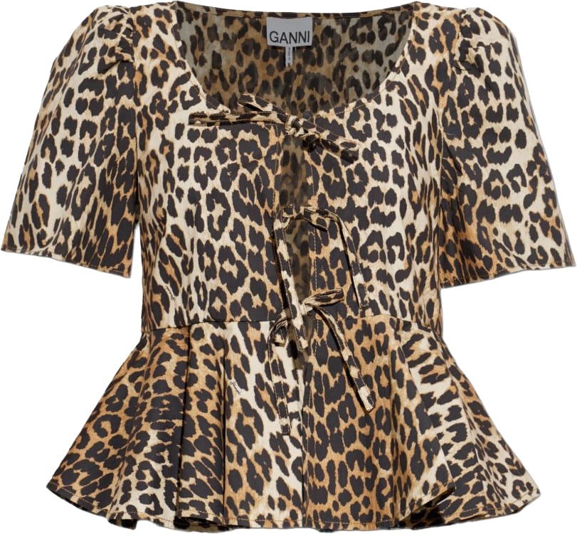 Ganni Top Leopard Print Beige