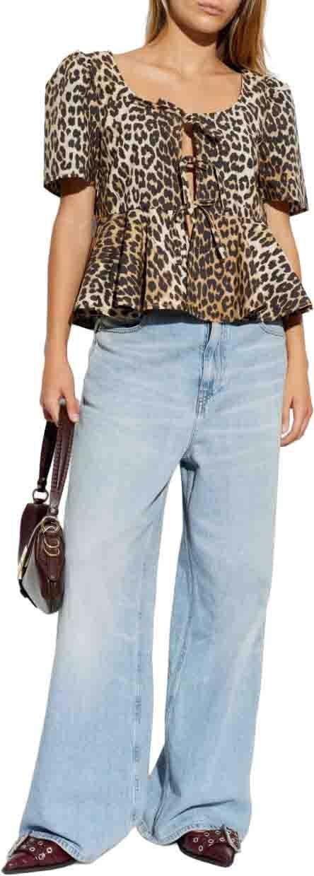 Ganni Top Leopard Print Beige