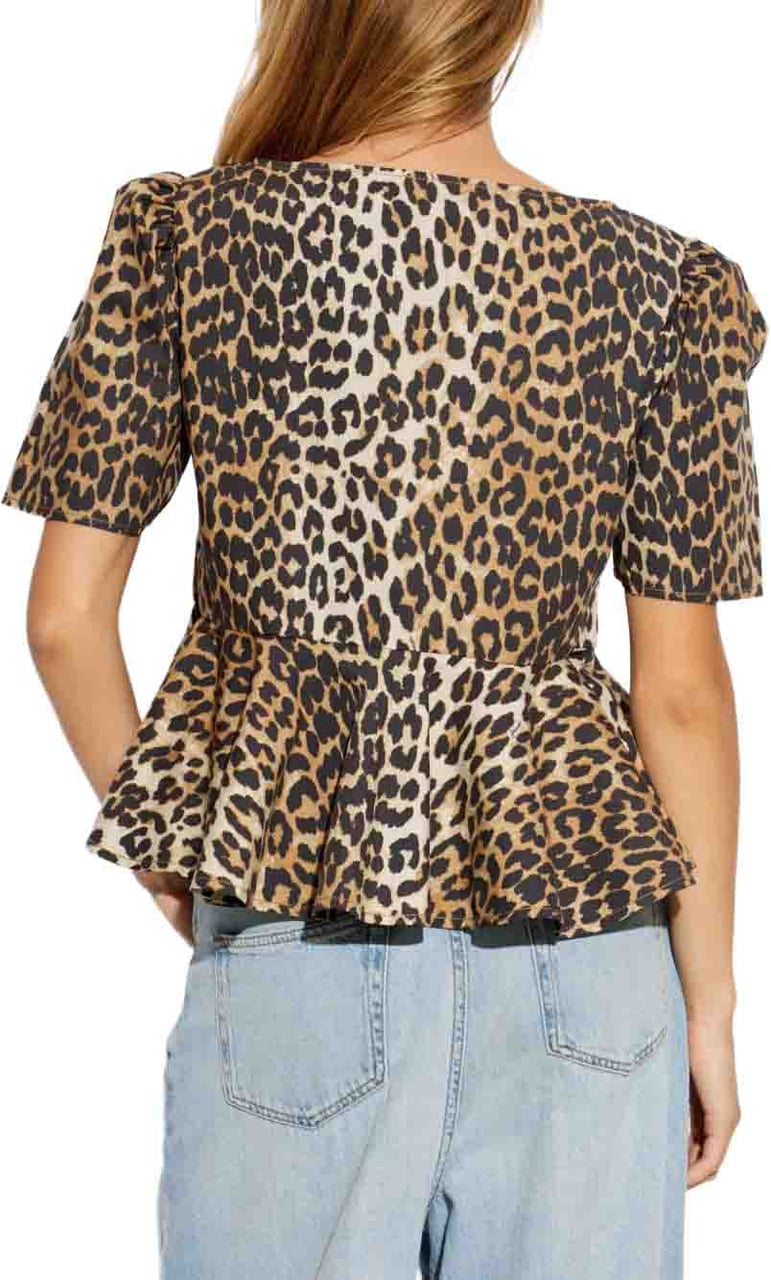Ganni Top Leopard Print Beige