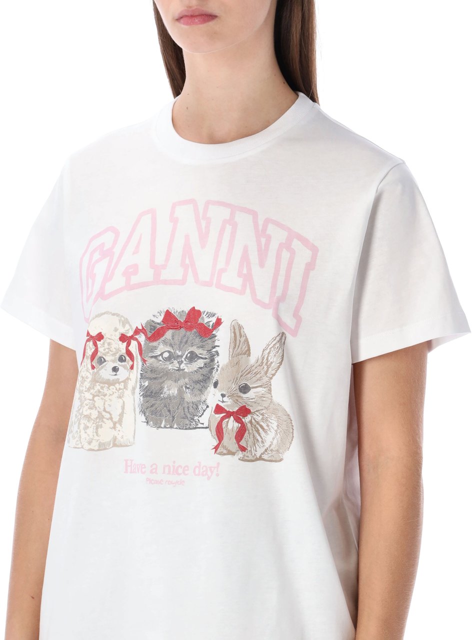 Ganni Tee Cut Animal Bianco Wit