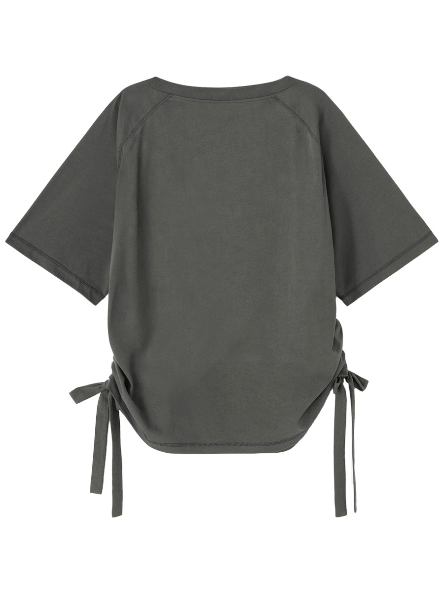 Ganni Neutrals Grey Banana Side Ties T-Shirt Grijs