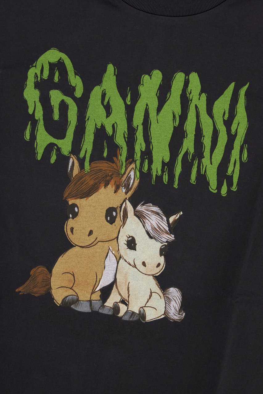 Ganni Ganni Charcoal cotton t-shirt Zwart