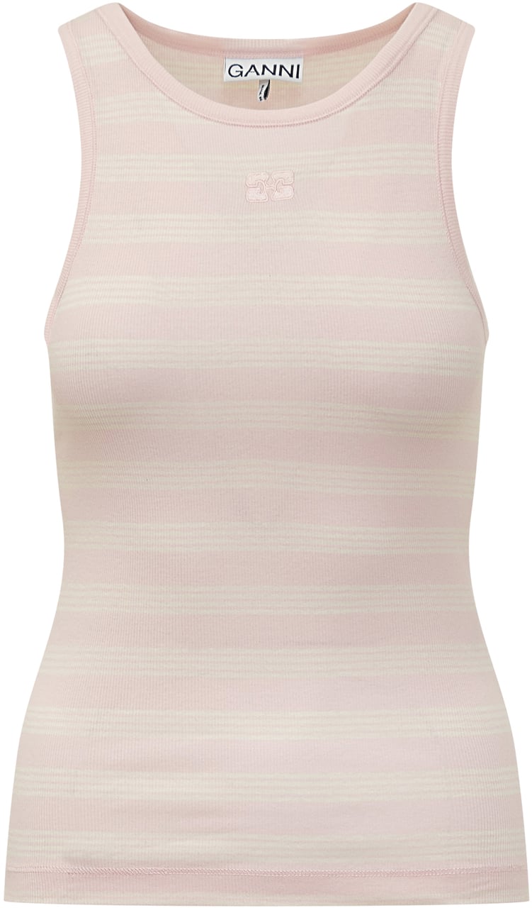 Ganni Canotta in Cotone Morbido Roze