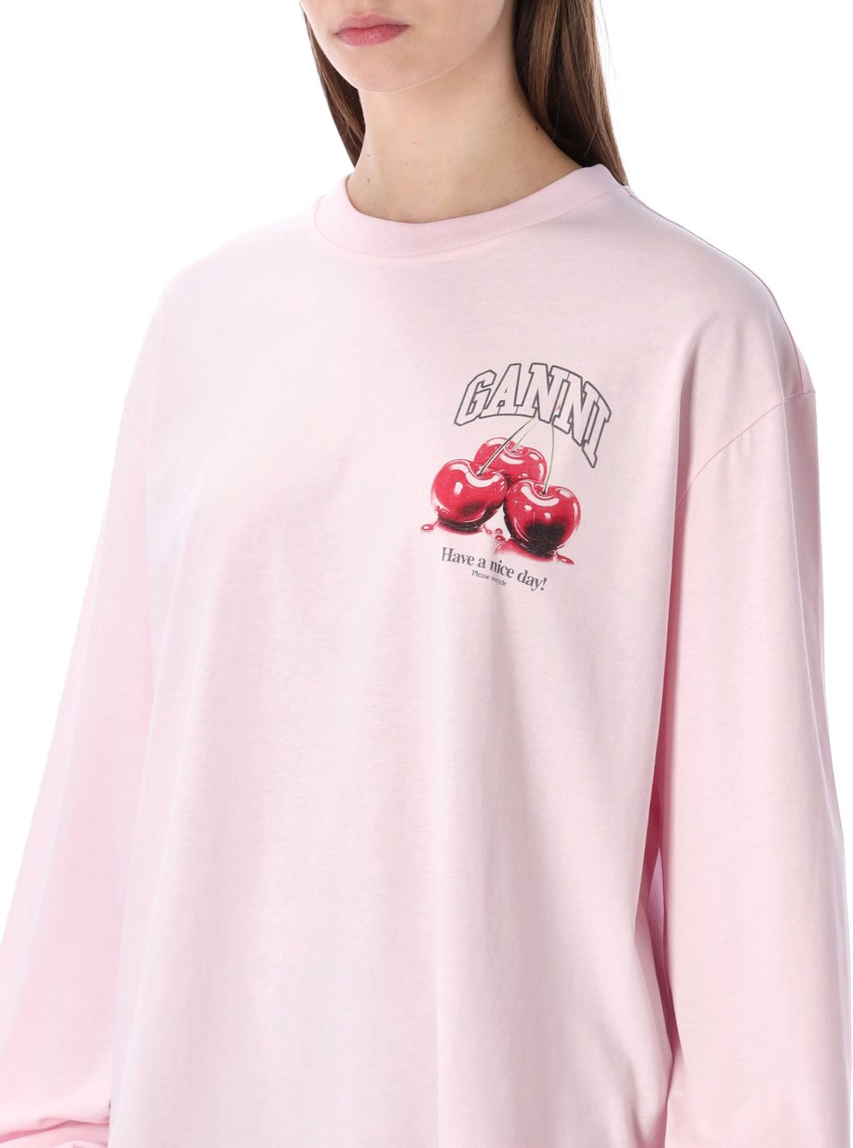 Ganni Ls Tee Cherry Chalk Pink Roze