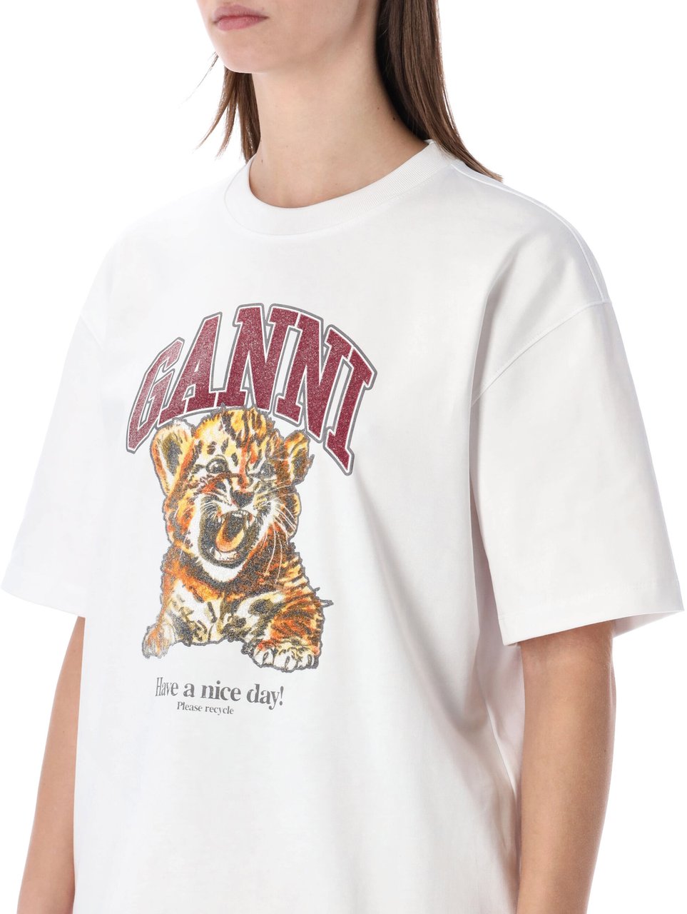 Ganni Tee Baby Tiger Birght White Wit
