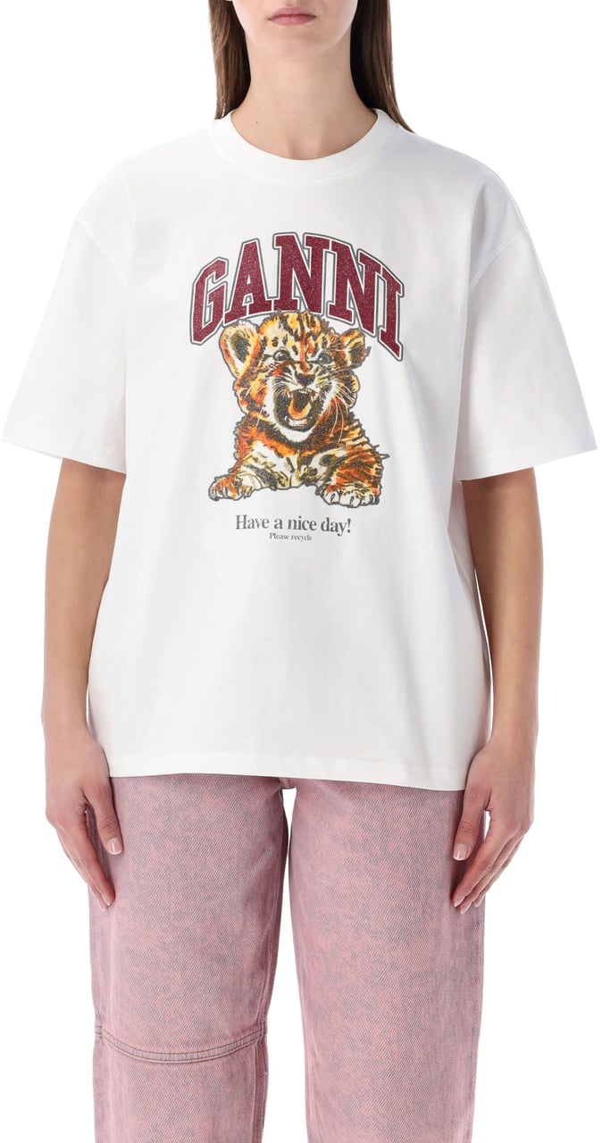 Ganni Tee Baby Tiger Birght White Wit