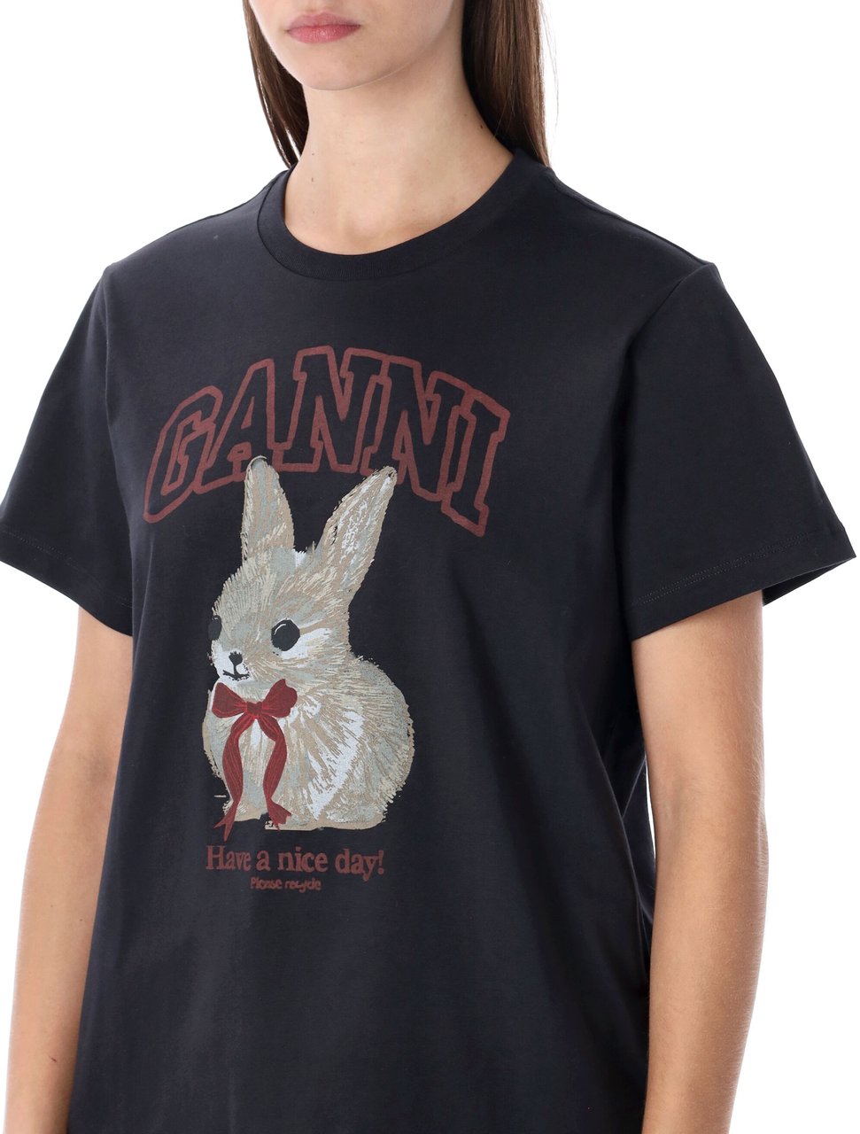 Ganni Tee Rabbit Phantom Black Zwart