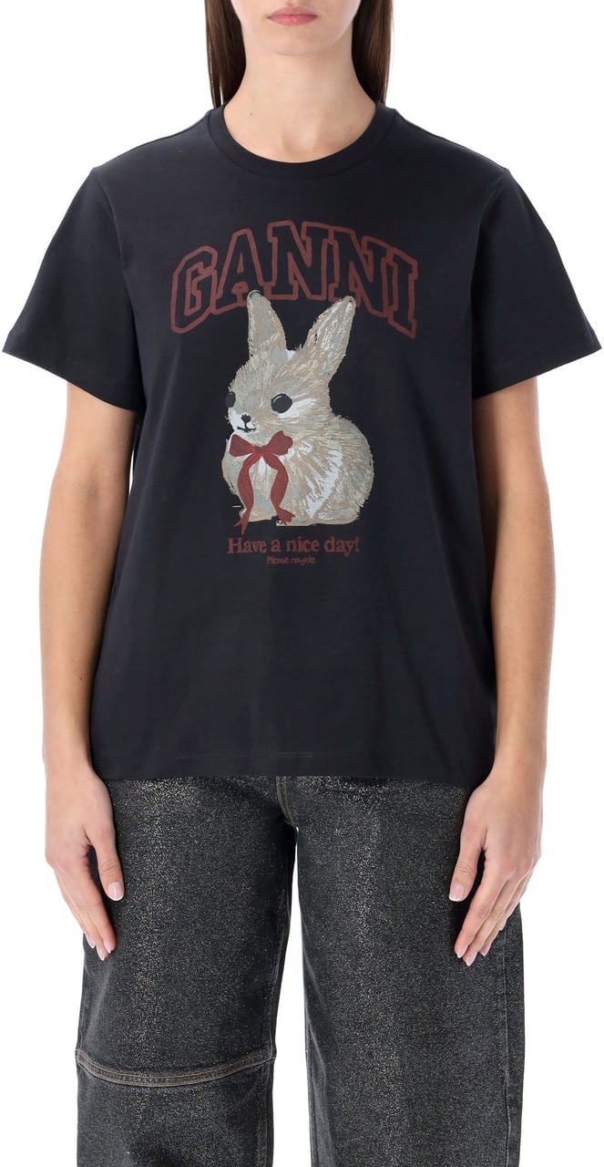 Ganni Tee Rabbit Phantom Black Zwart