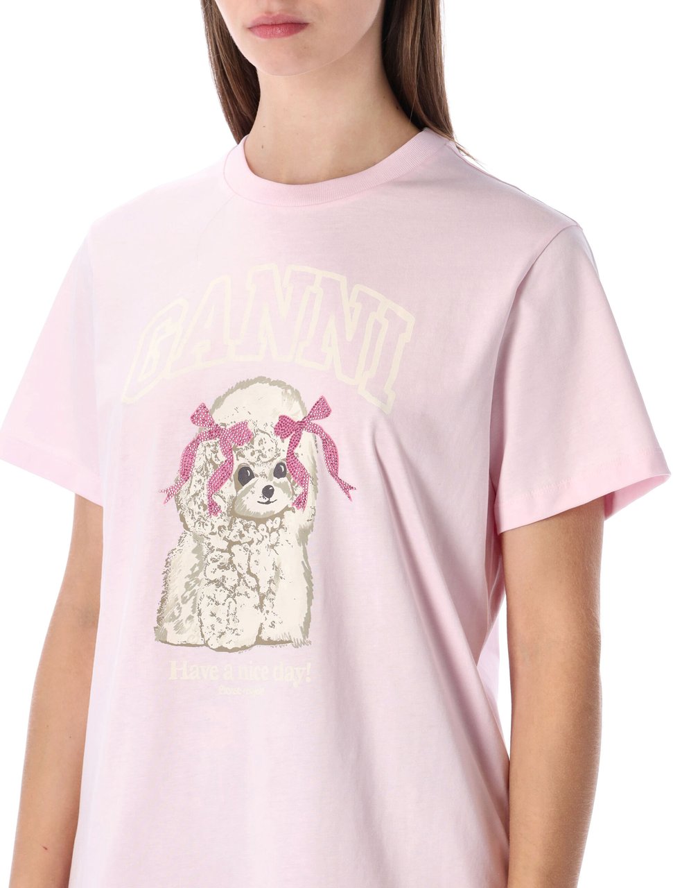 Ganni Tee Sweet Dog Chalk Pink Roze