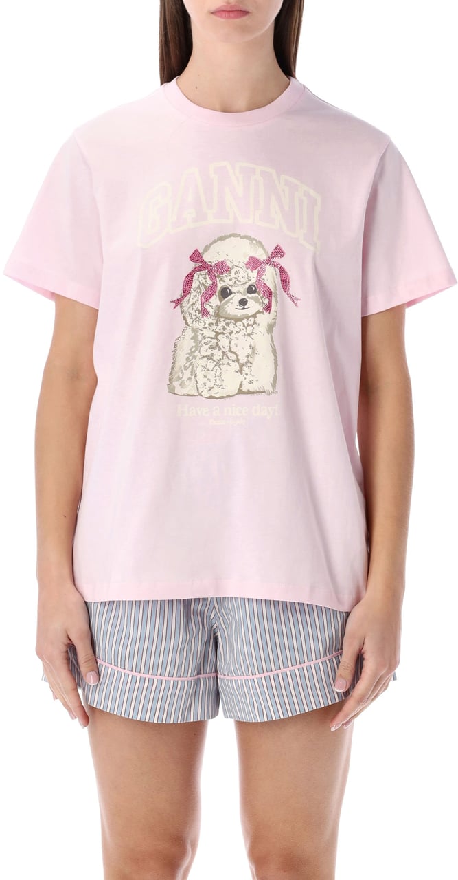 Ganni Tee Sweet Dog Chalk Pink Roze