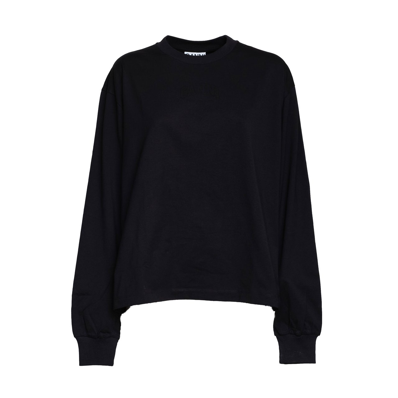 Ganni Casual Black Long Sleeve Top with Round Neckline Zwart