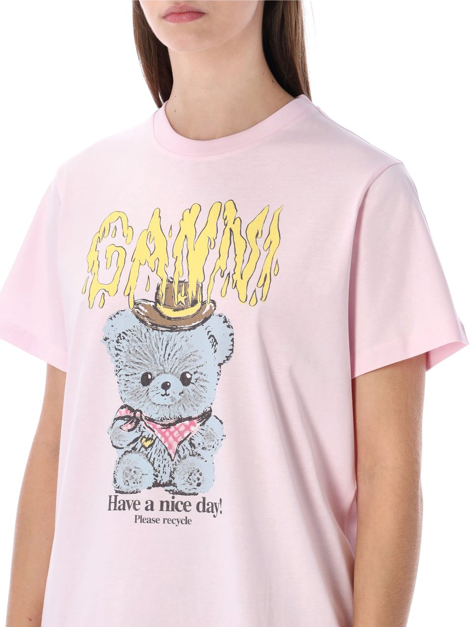 Ganni Tee Cowboy Bear Chalk Pink Roze