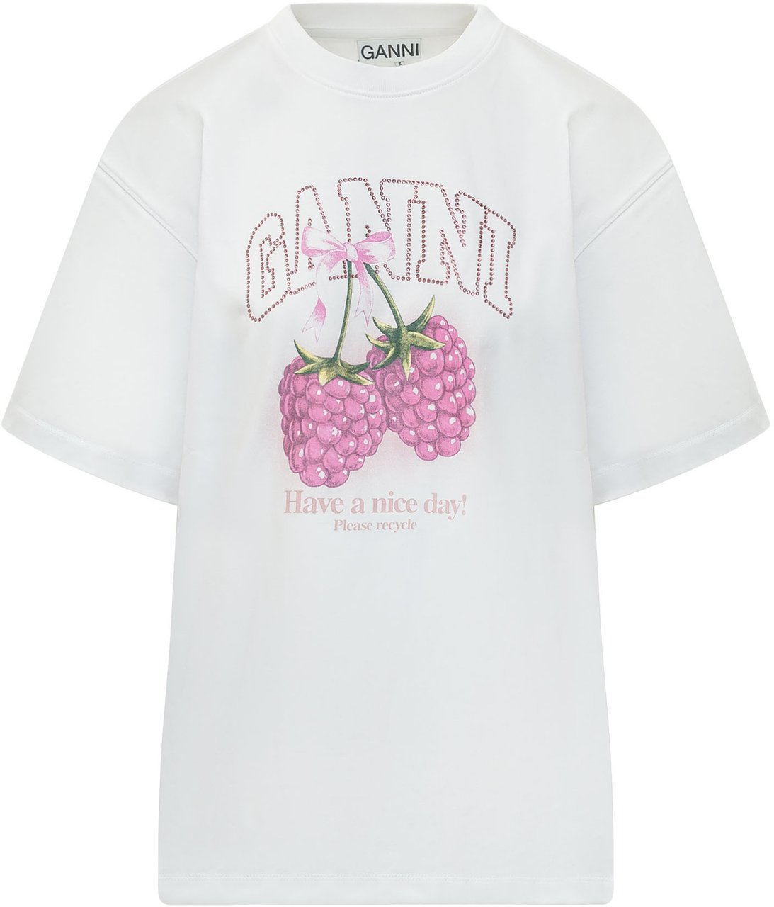 Ganni T-shirt con Stampa Frontale e Maniche Corte Wit